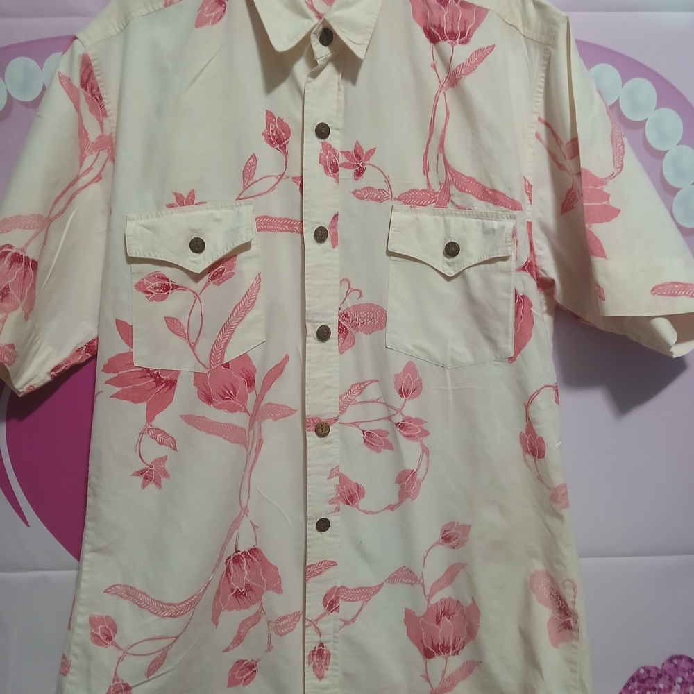 Men's Floral Button-Down Shirt in Cream and Pink